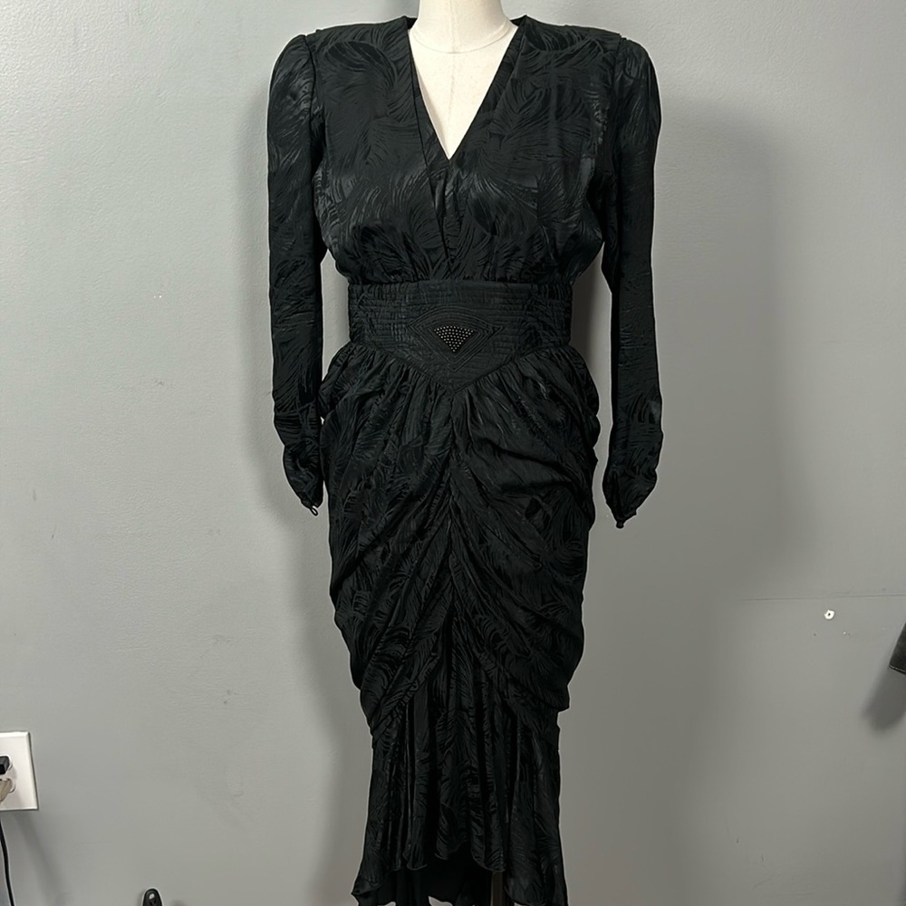 Vintage Silk Saint Romei A-Line Layered Midi Skirt V-Neck Dress size small